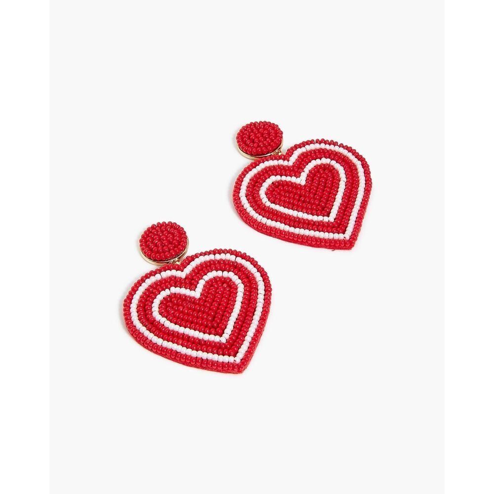 J.Crew | Beaded Heart Earrings | 2 1/4” Length